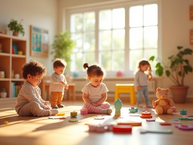Bright and engaging indoor learning space at Wattlewood ELC with children exploring educational toys
