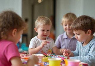 School-aged children participating in a craft activity in an OSHC program